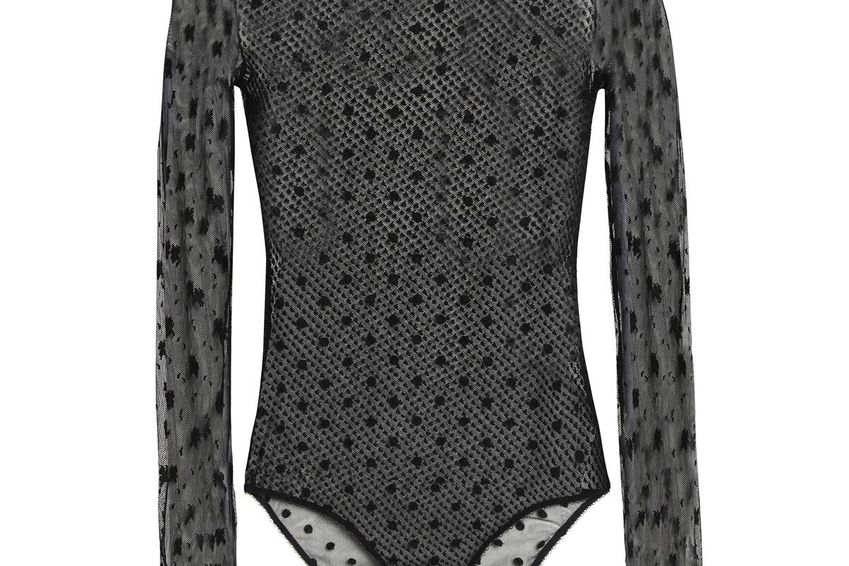 love stories paneled point d'esprit cotton blend bodysuit