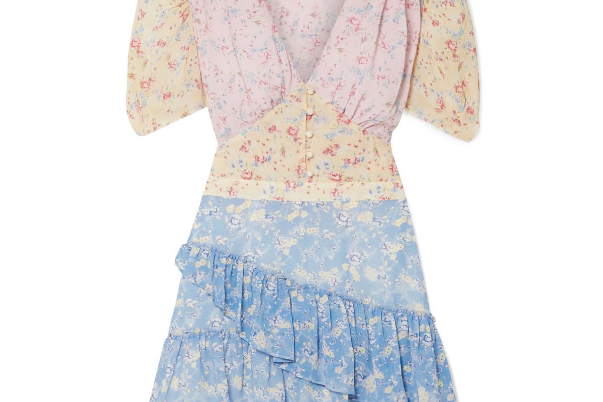 loveshackfancy bea ruffled floral print silk georgette mini dress