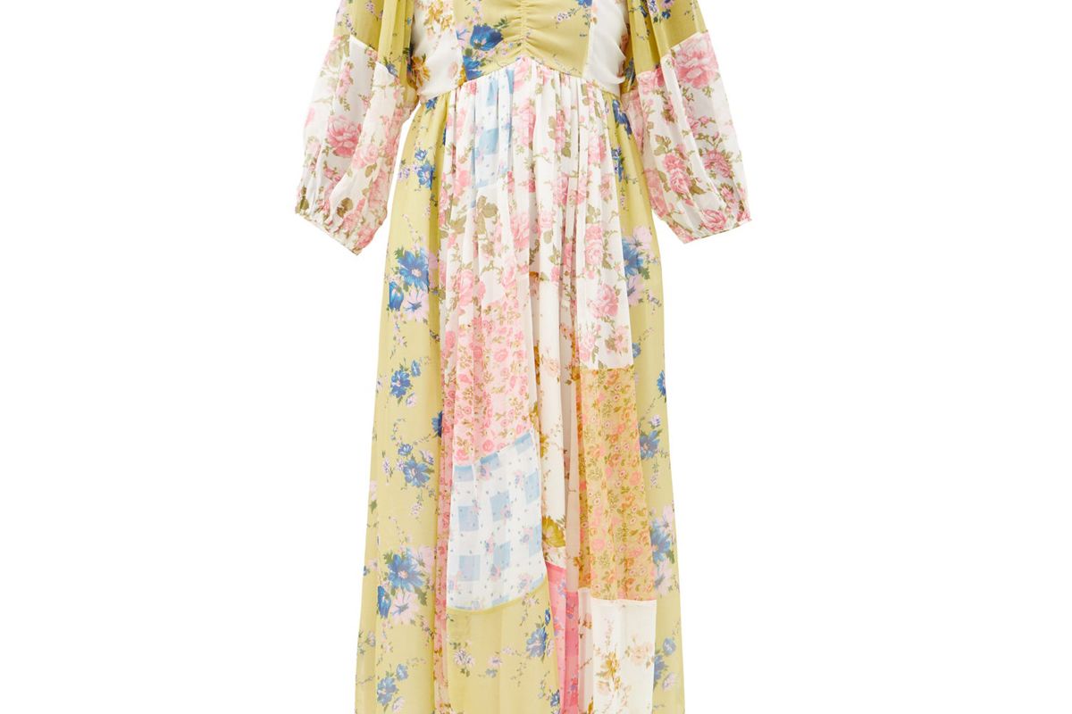 loveshackfancy roslyn patchwork floral print silk dress