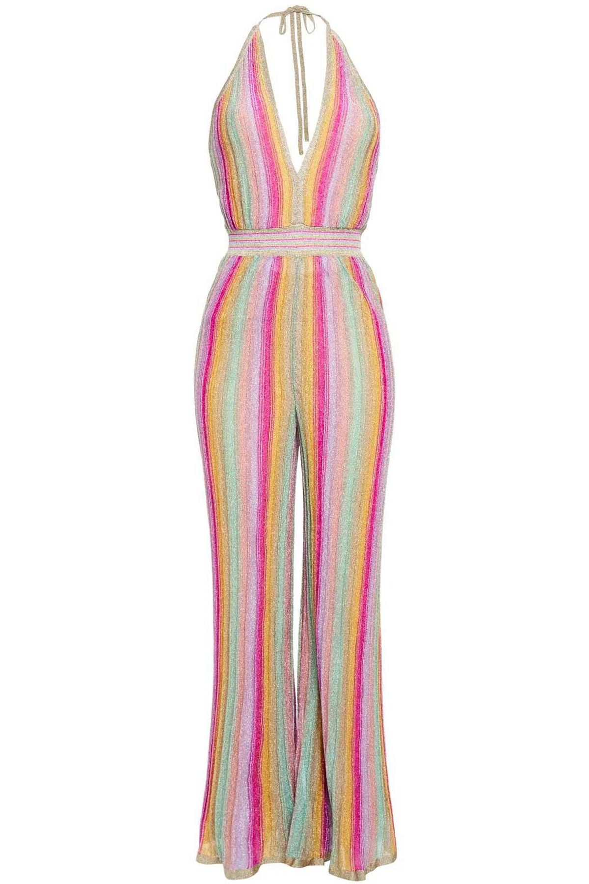 m missoni metallic striped crochet knit halterneck jumpsuit