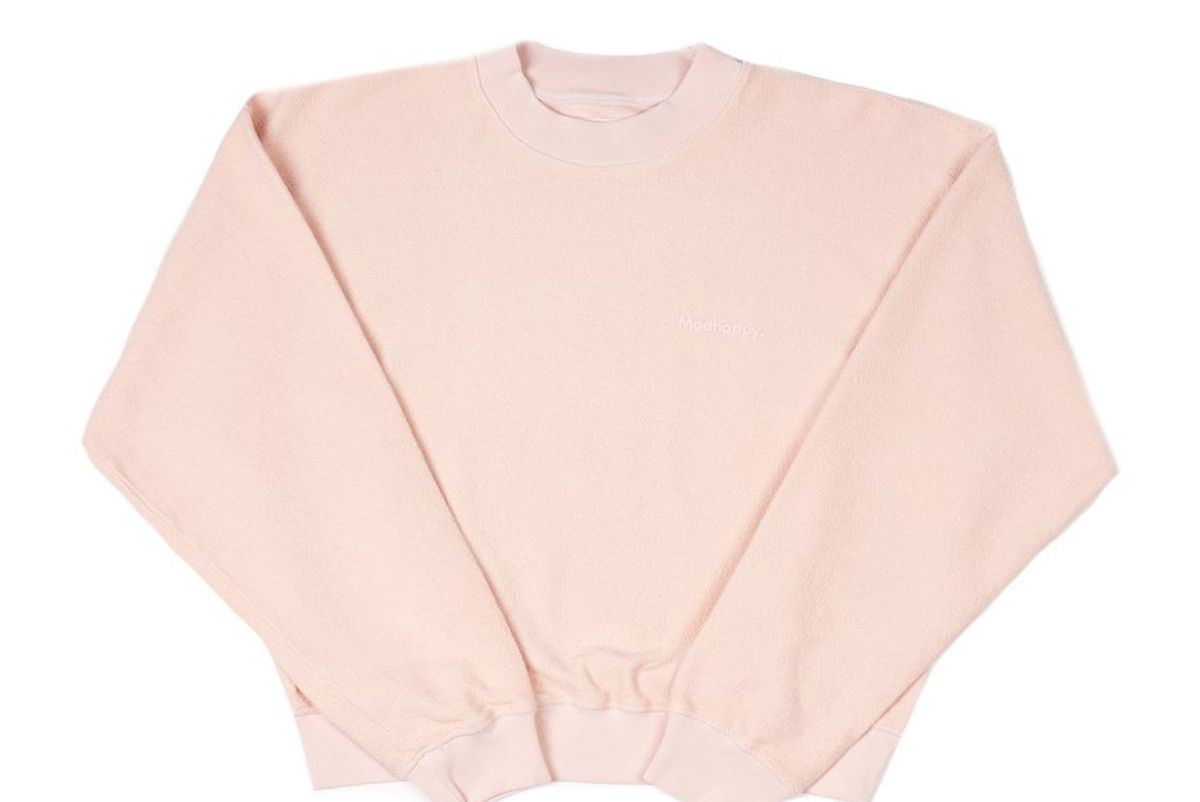 mad happy pink cropped reverse weave crewneck