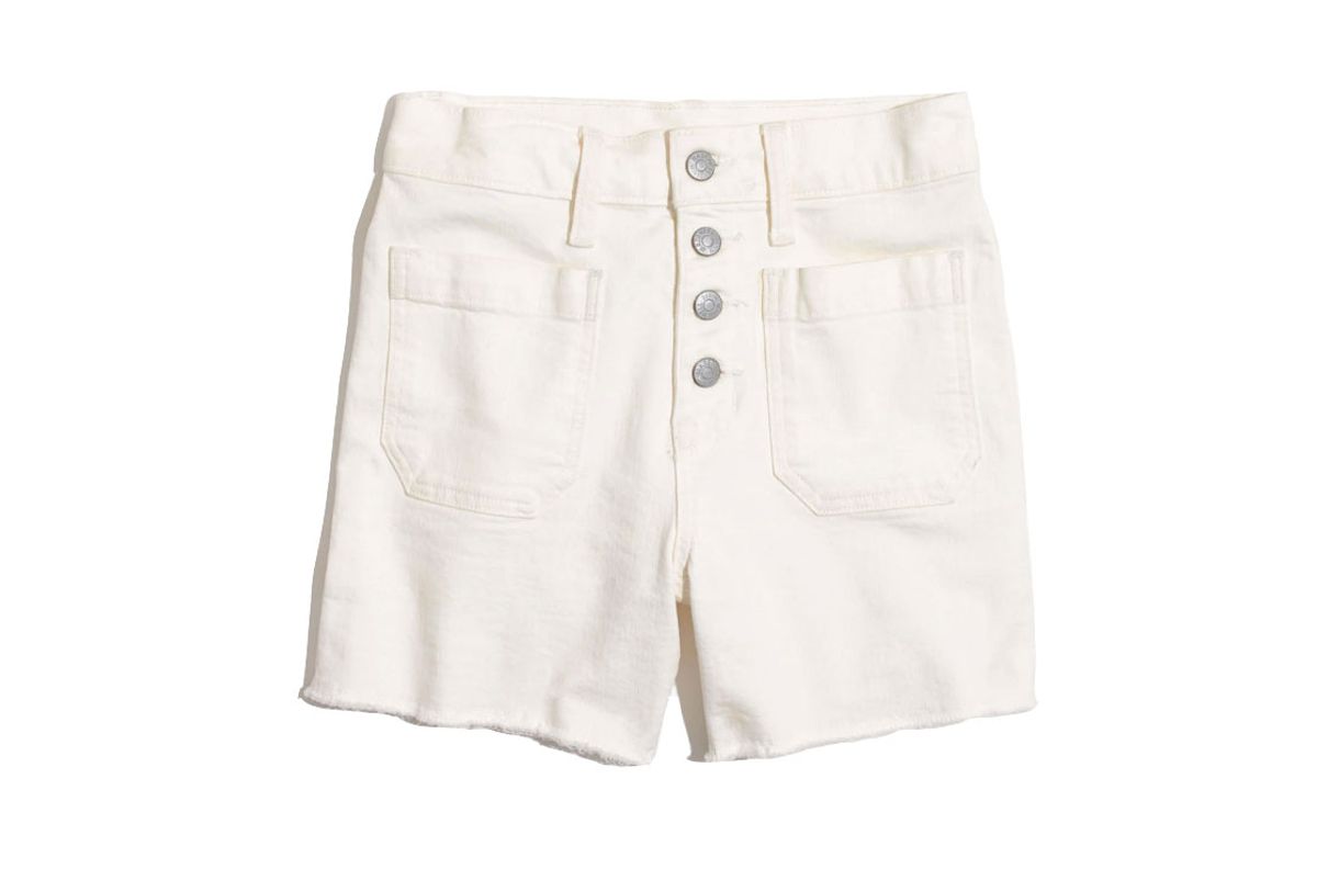 madewell high rise denim boyshorts in tile white button through edition