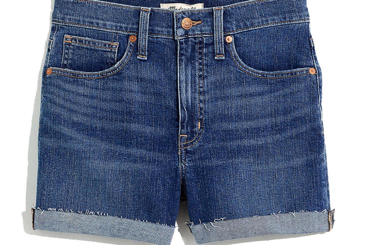 madewell high rise denim shorts in cheriton wash