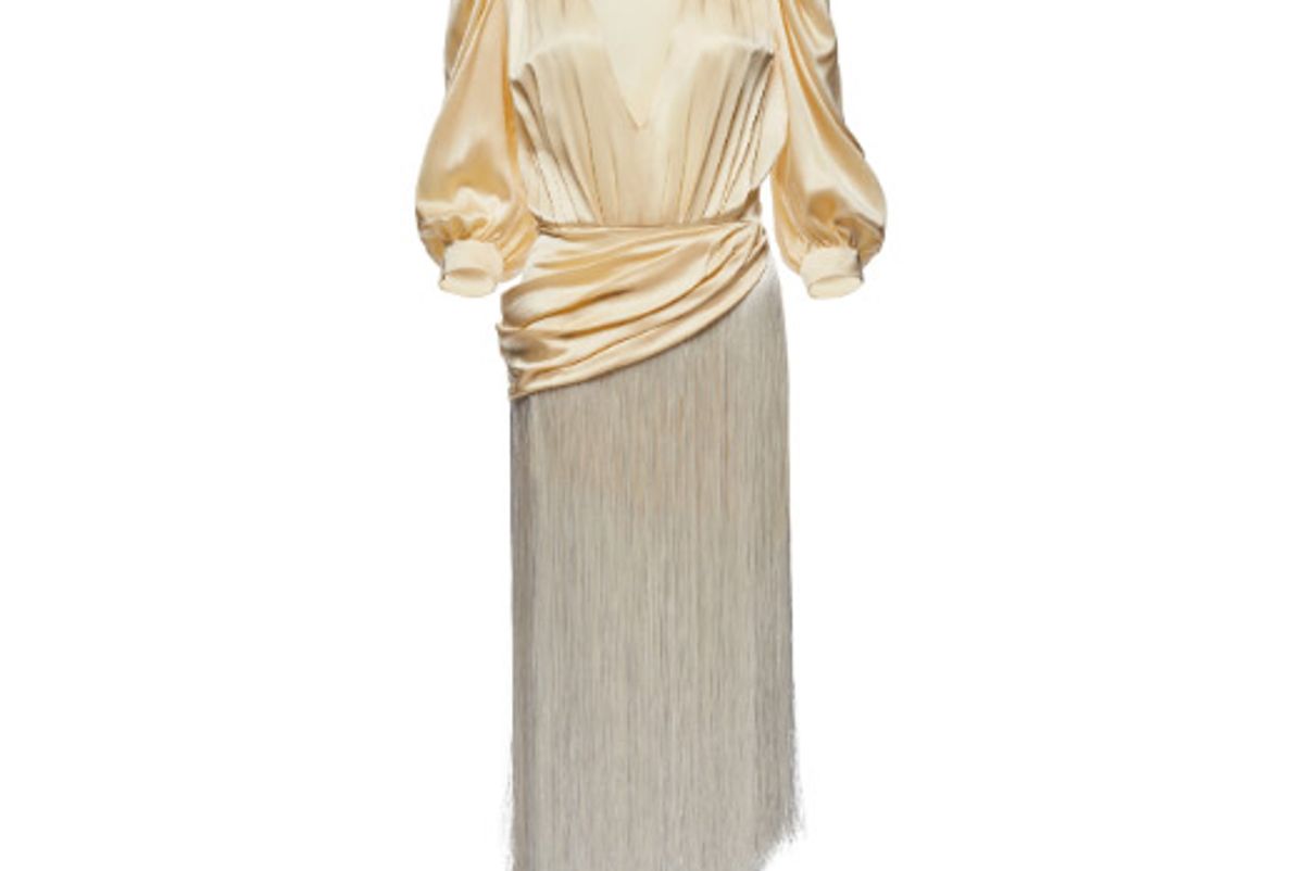 magda butrym wels asymmetric fringed silk satin midi dress