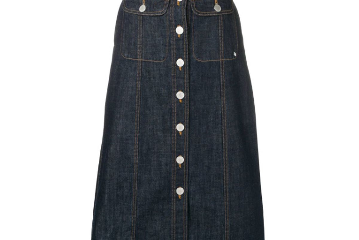 maison kitsune denim midi skirt