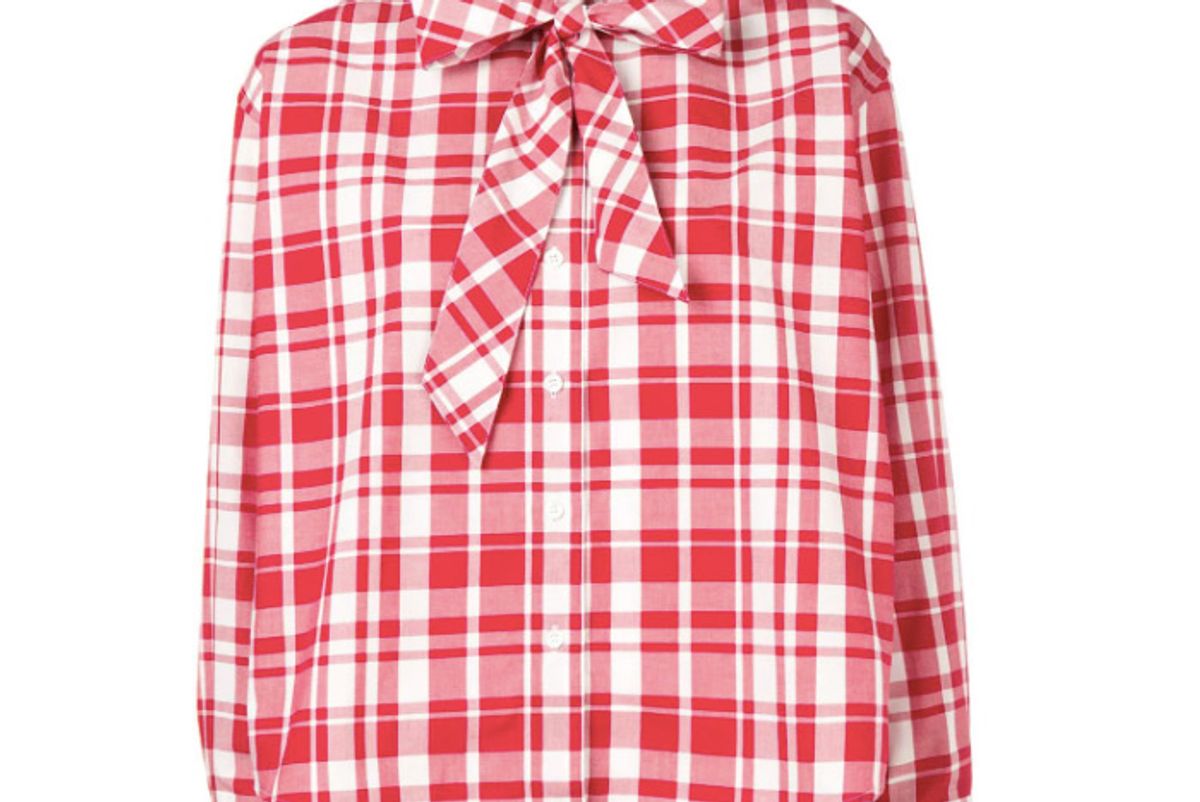 maison kitsune red plaid blouse