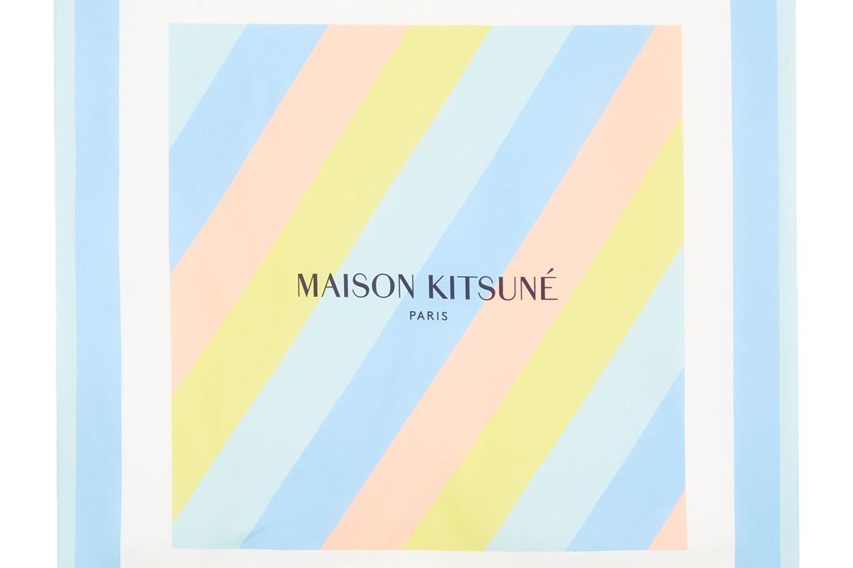 maison kitsune silk scarf rainbow stripes 68cm