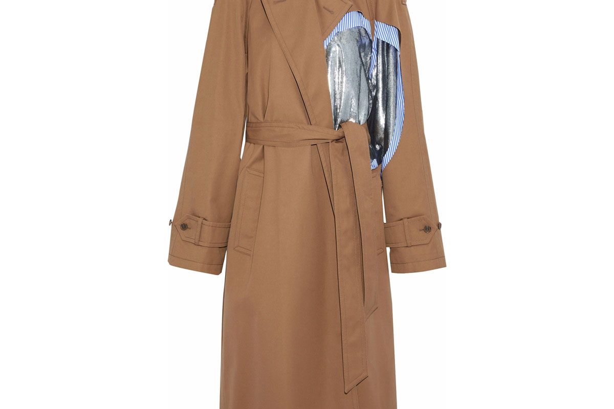 maison margiela lame and striped poplin paneled gabardine trench coat