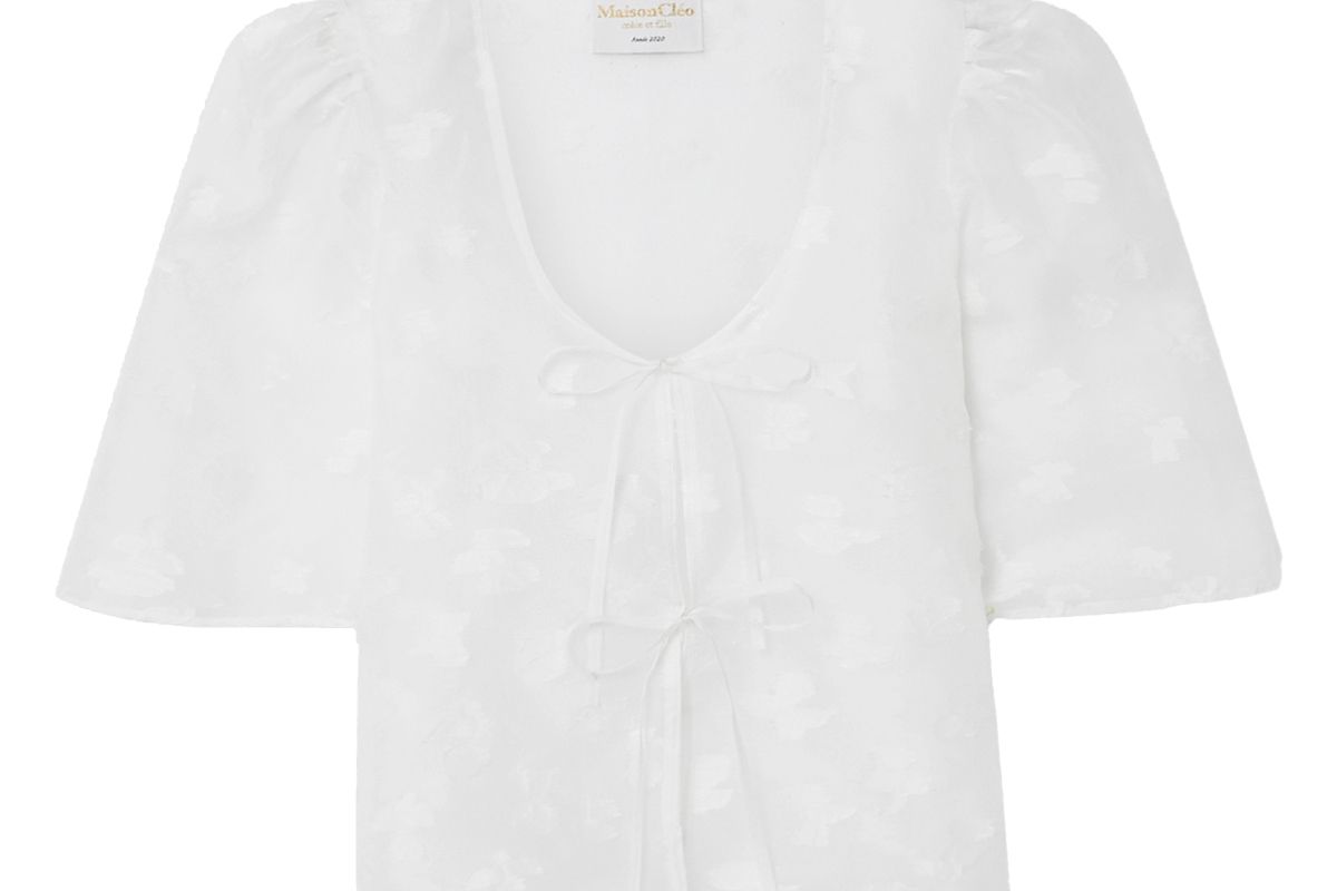 maisoncleo agnes silk and linen blend fil coupe organza blouse