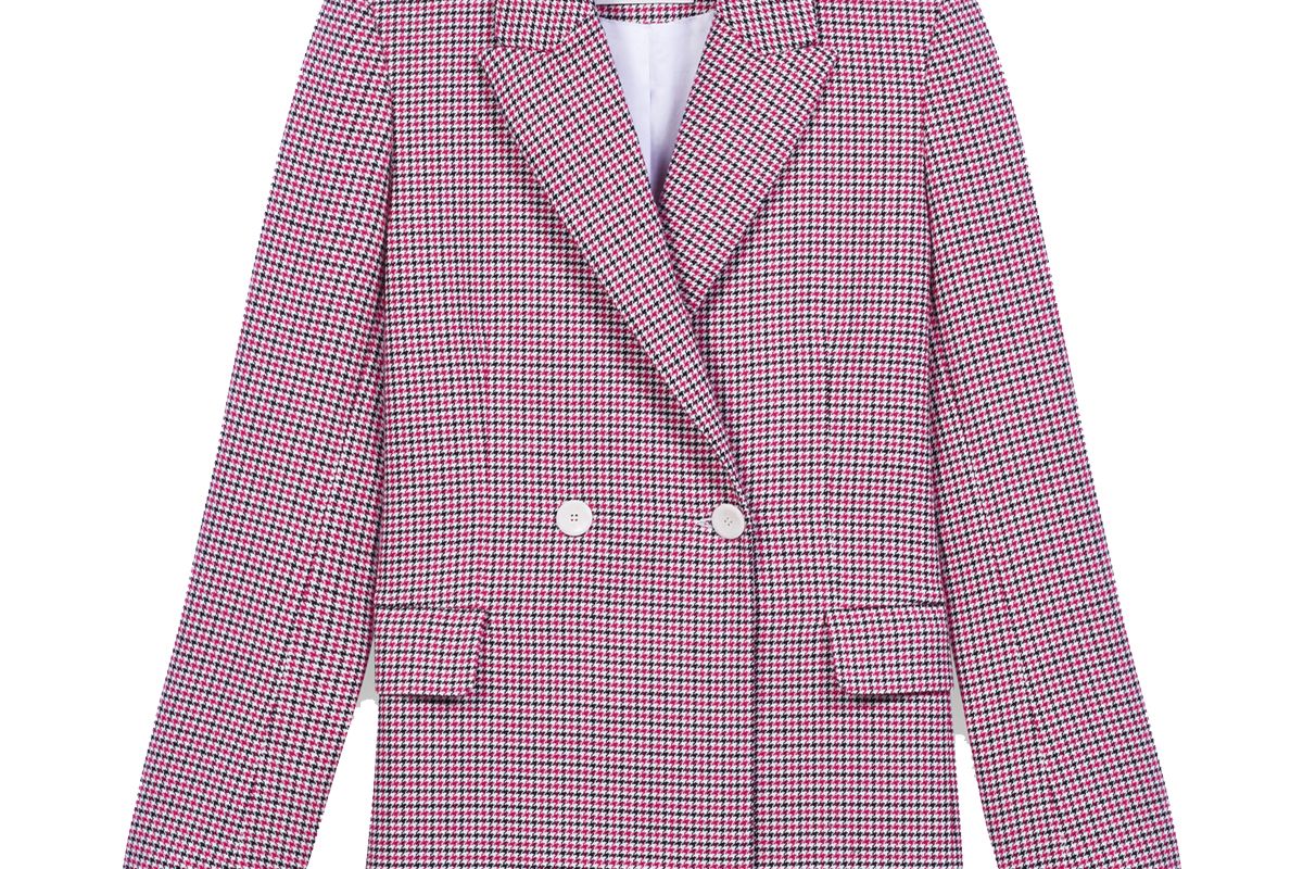 maje checked straight double breasted jacket