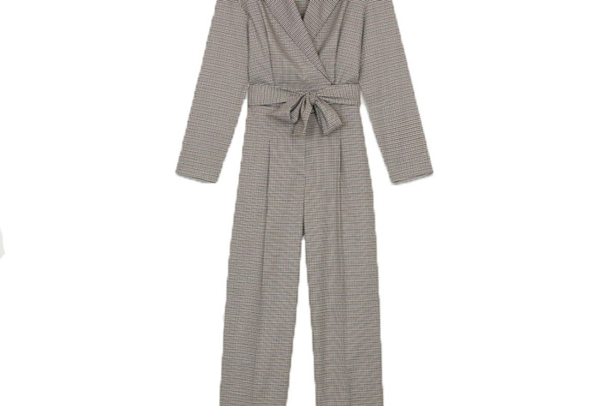 maje paris belted plaid jumpsuit