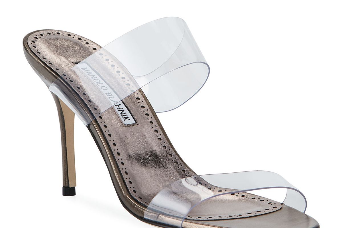 manolo blahnik scolto leather and pvc slide sandals