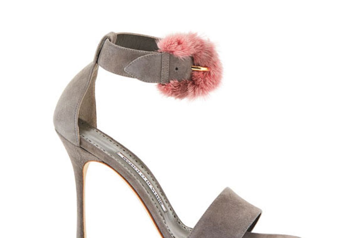 manolo blahnik trespola fur trim dorsay sandal