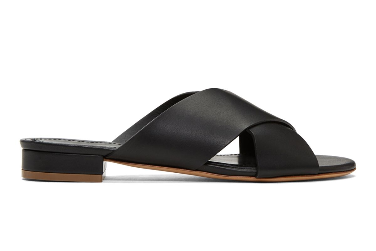 mansur gavriel black flat crosover sandals