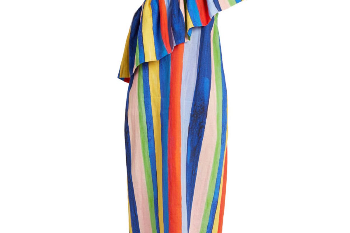 Rainbow Watercolour Stripe-Print Linen Dress