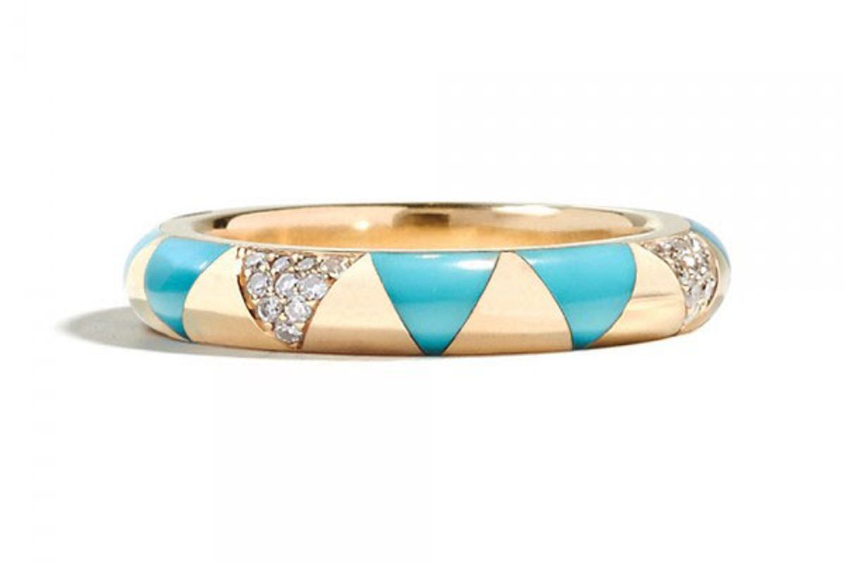 Turquoise Inlay and Diamond Arte Ring