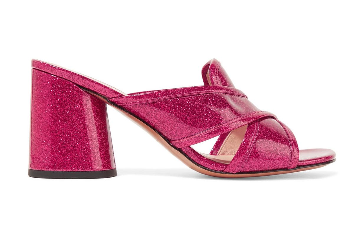 Aurora Glittered Patent-Leather Mules