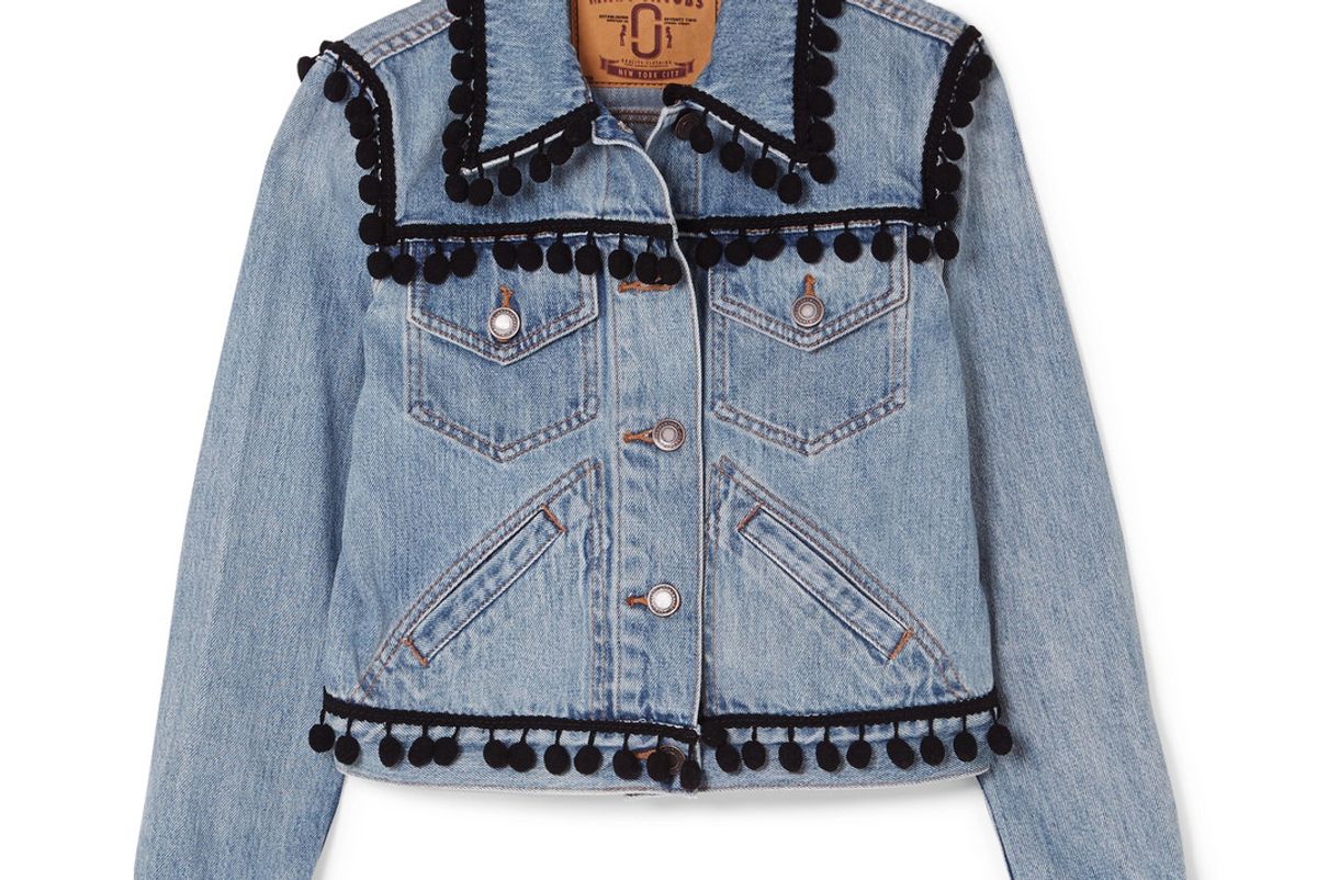 marc jacobs cropped pompom-embellished denim jacket
