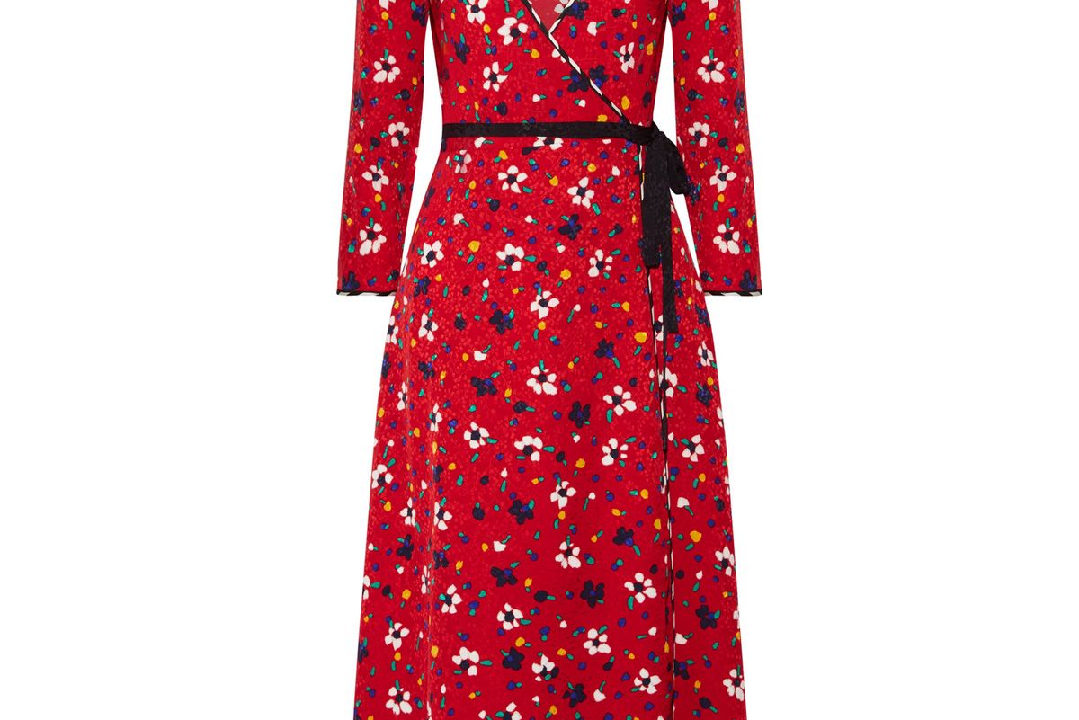 Floral-Print Silk-Jacquard Wrap Dress