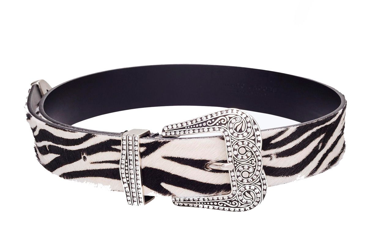 Zebra Embellished Buckle Belt