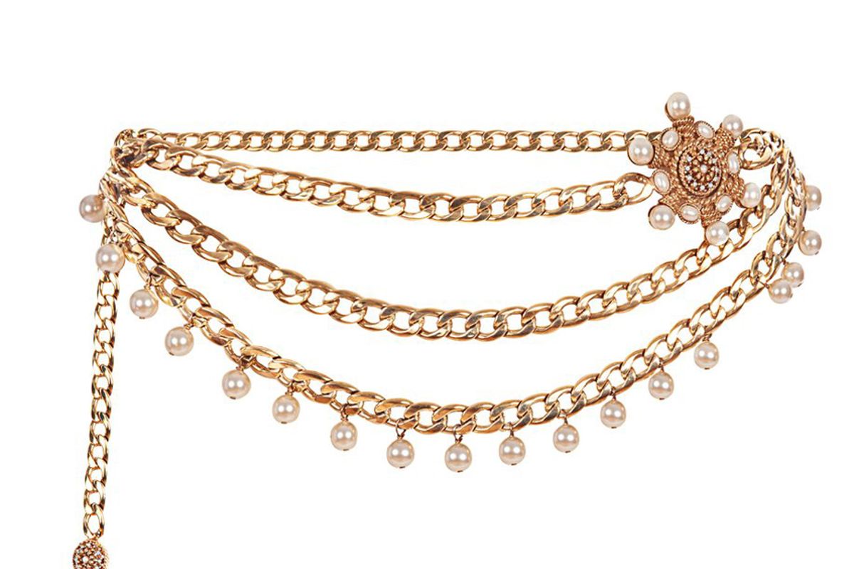 markarian x ciner valeria gold plated chain belt with blue crystals