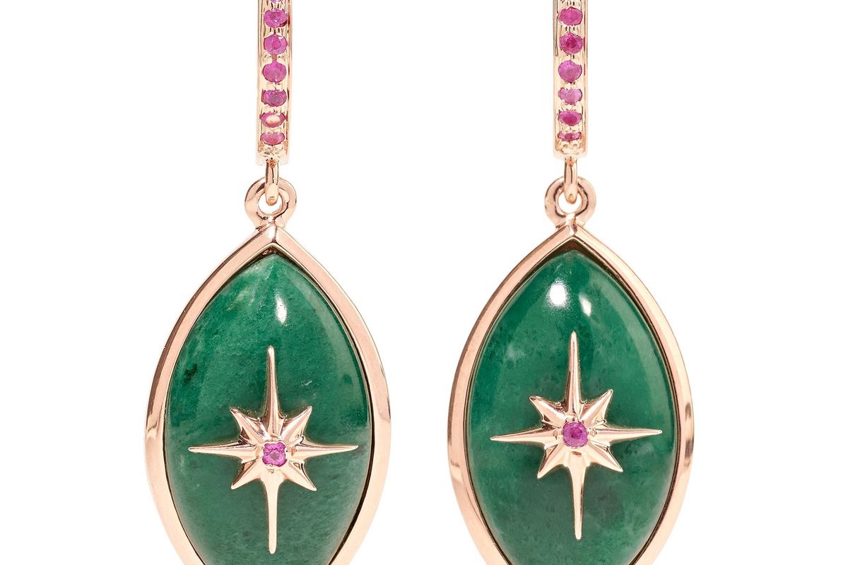 marlo laz mini eye 14-karat rose gold sapphire and malachite earrings