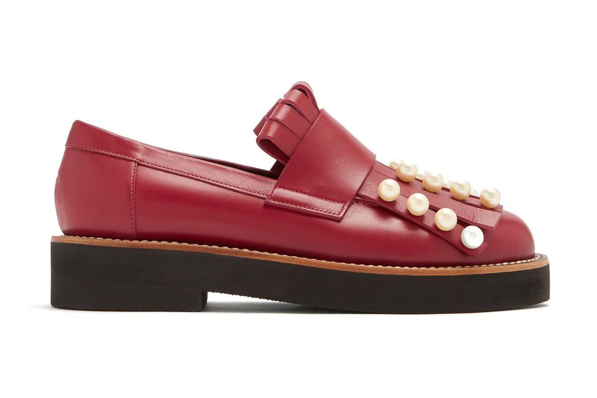 marni faux pearl embellished leather loafers