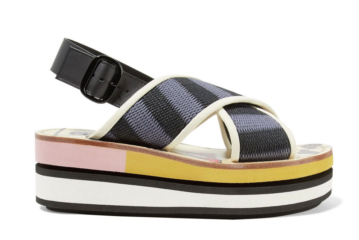 marni leather trimmed woven canvas platform slingback sandals