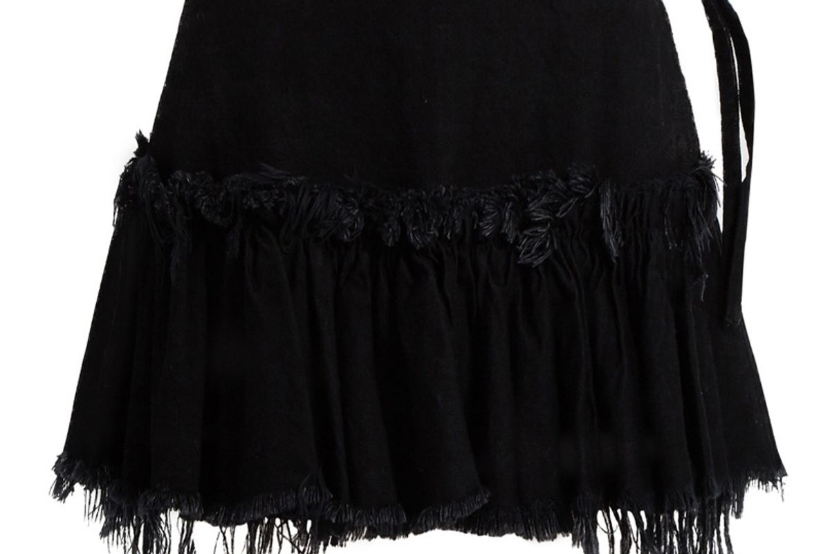 Frayed-Edge Ruffled-Hem Denim Mini Skirt