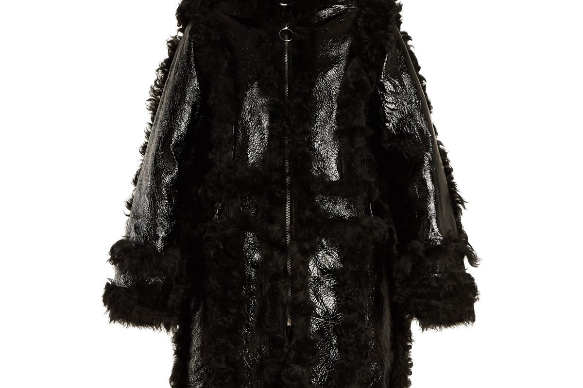 Shearling-Trimmed Grained Leather Coat