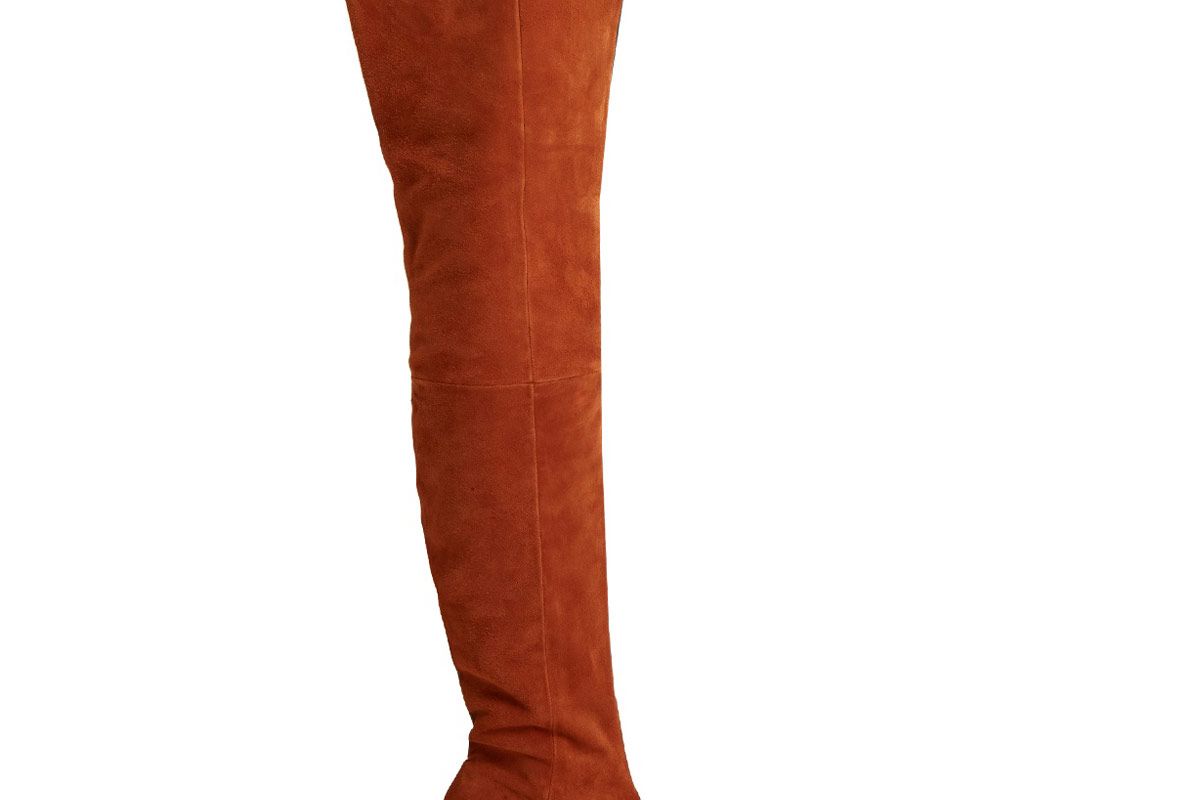 Thigh Suede and Leather Two-Tone Boots