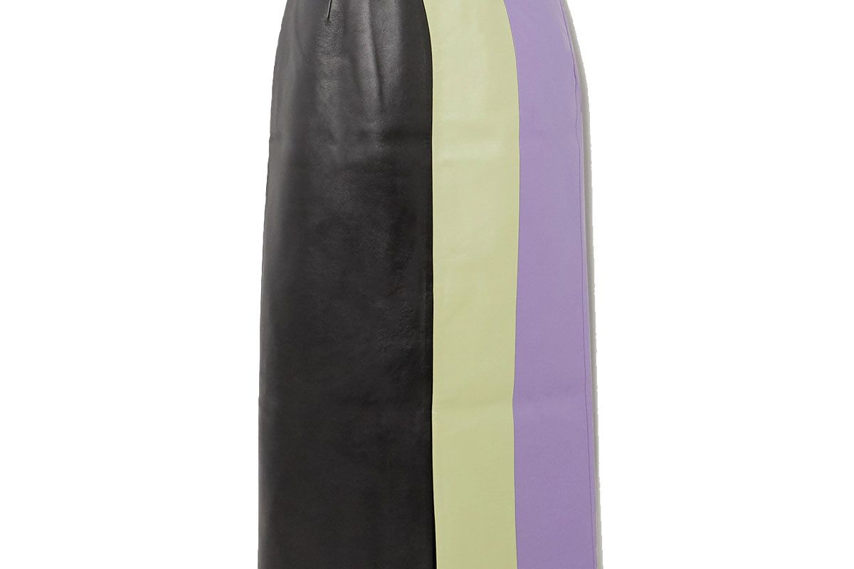 material color block faux leather midi skirt