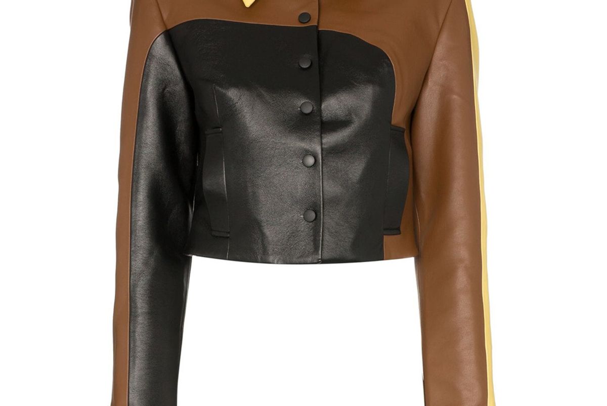 materiel colour block leather jacket