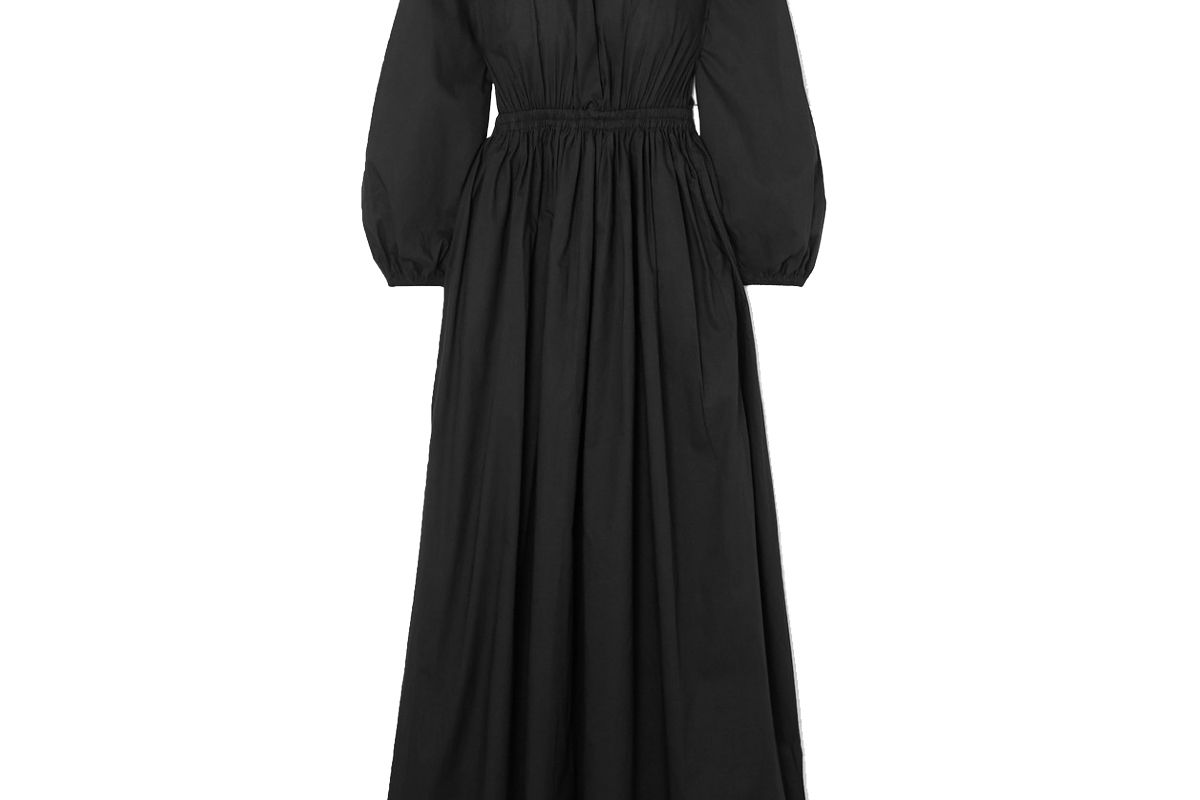 matteau open back gathered cotton poplin maxi dress