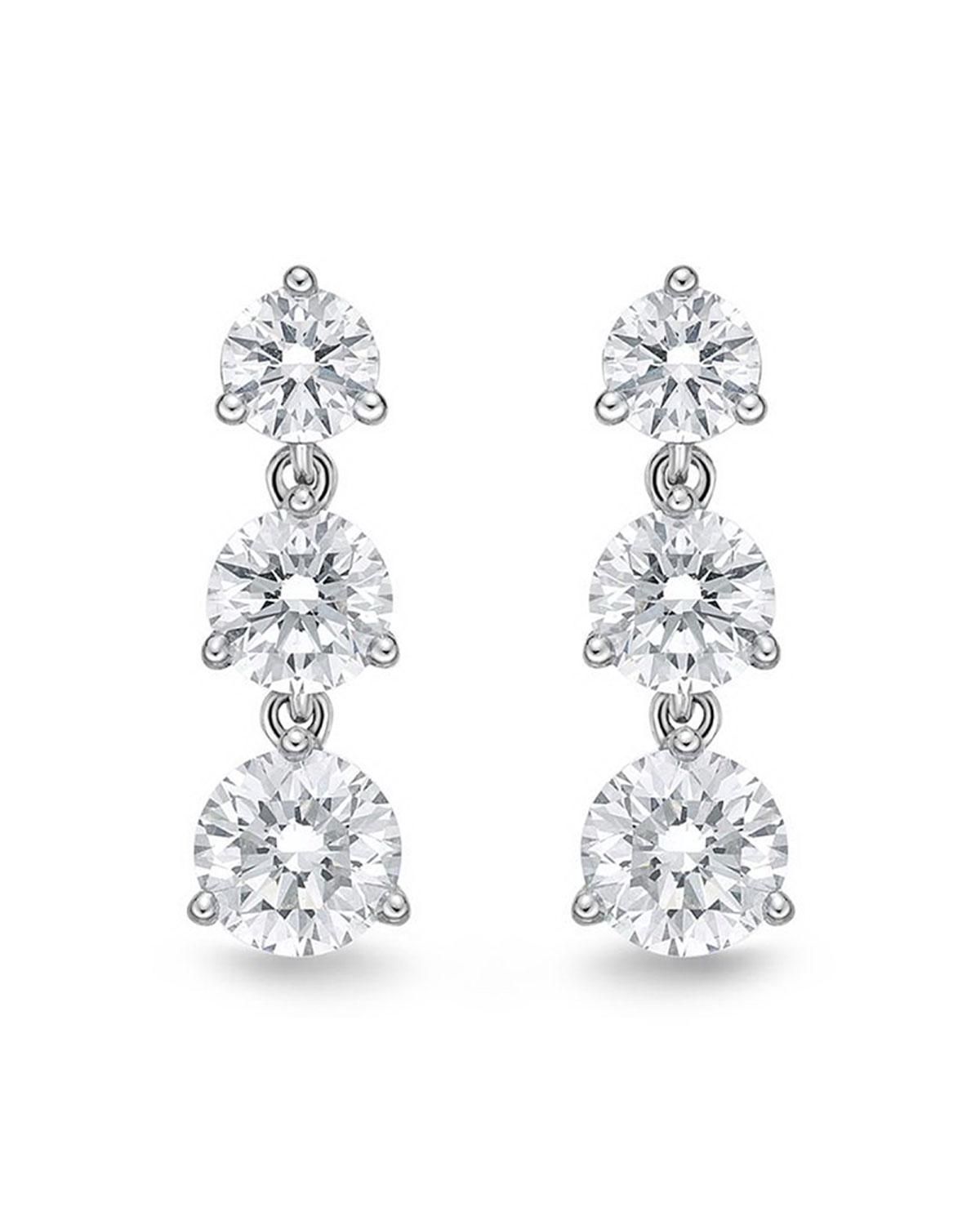 memoire 18k white gold 3 diamond drop earrings