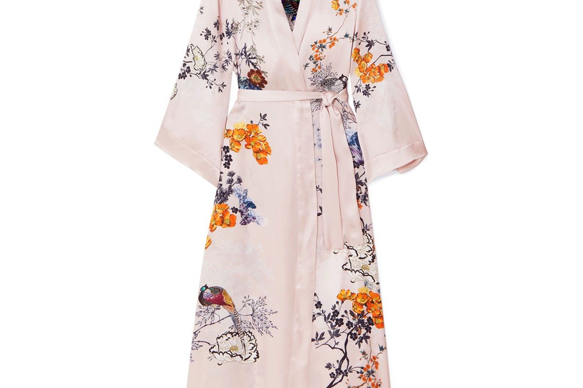 meng printed silk satin robe