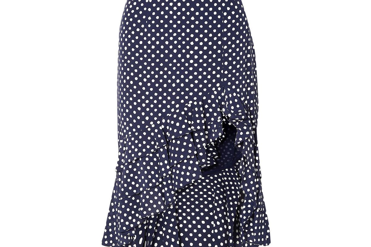 michael kors collection asymmetric ruffled polka dot silk crepe skirt