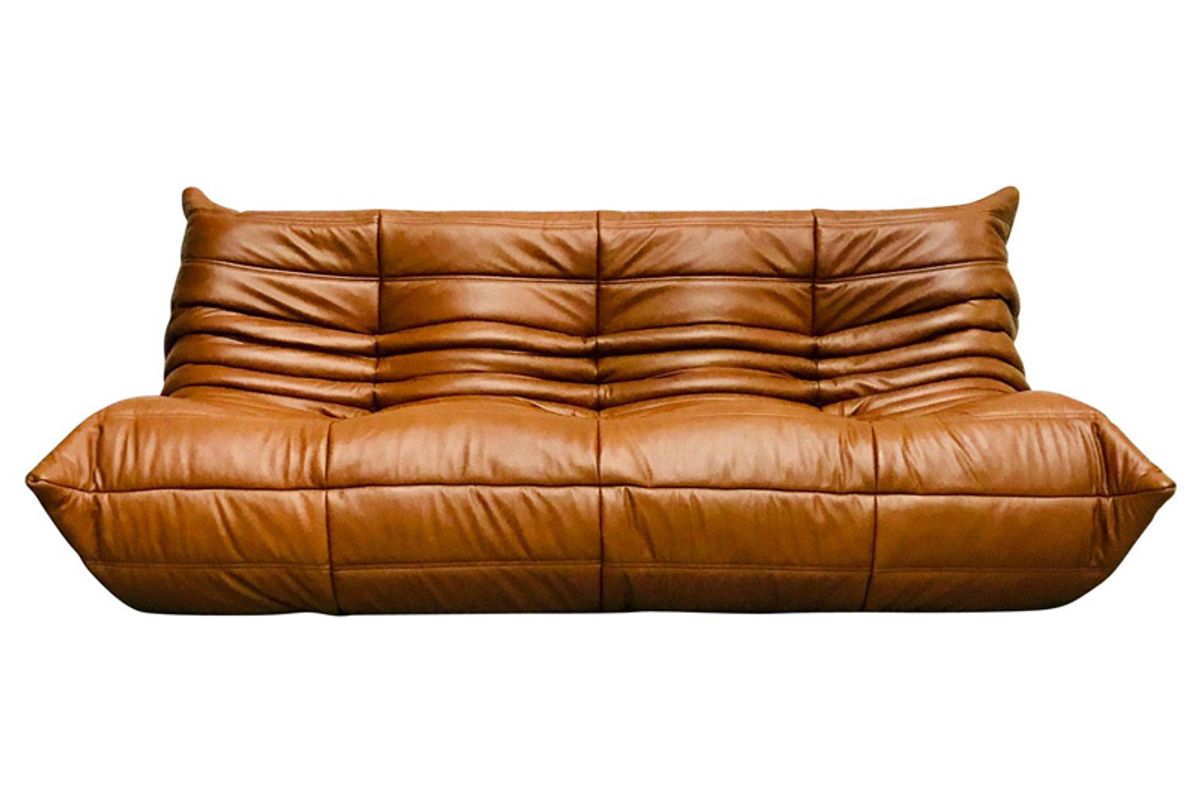 michel ducaroy for ligne roset togo sofa in dark brown cognac leather