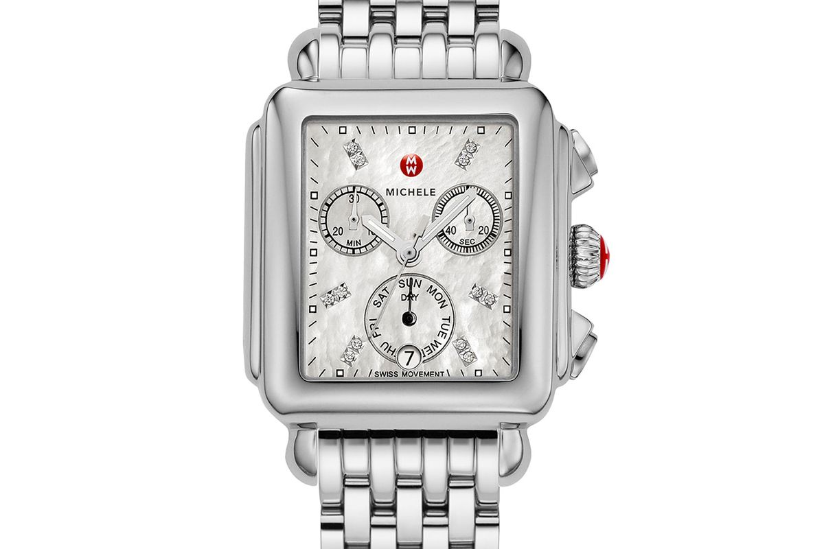 michele deco 18 stainless steel diamond detail watch