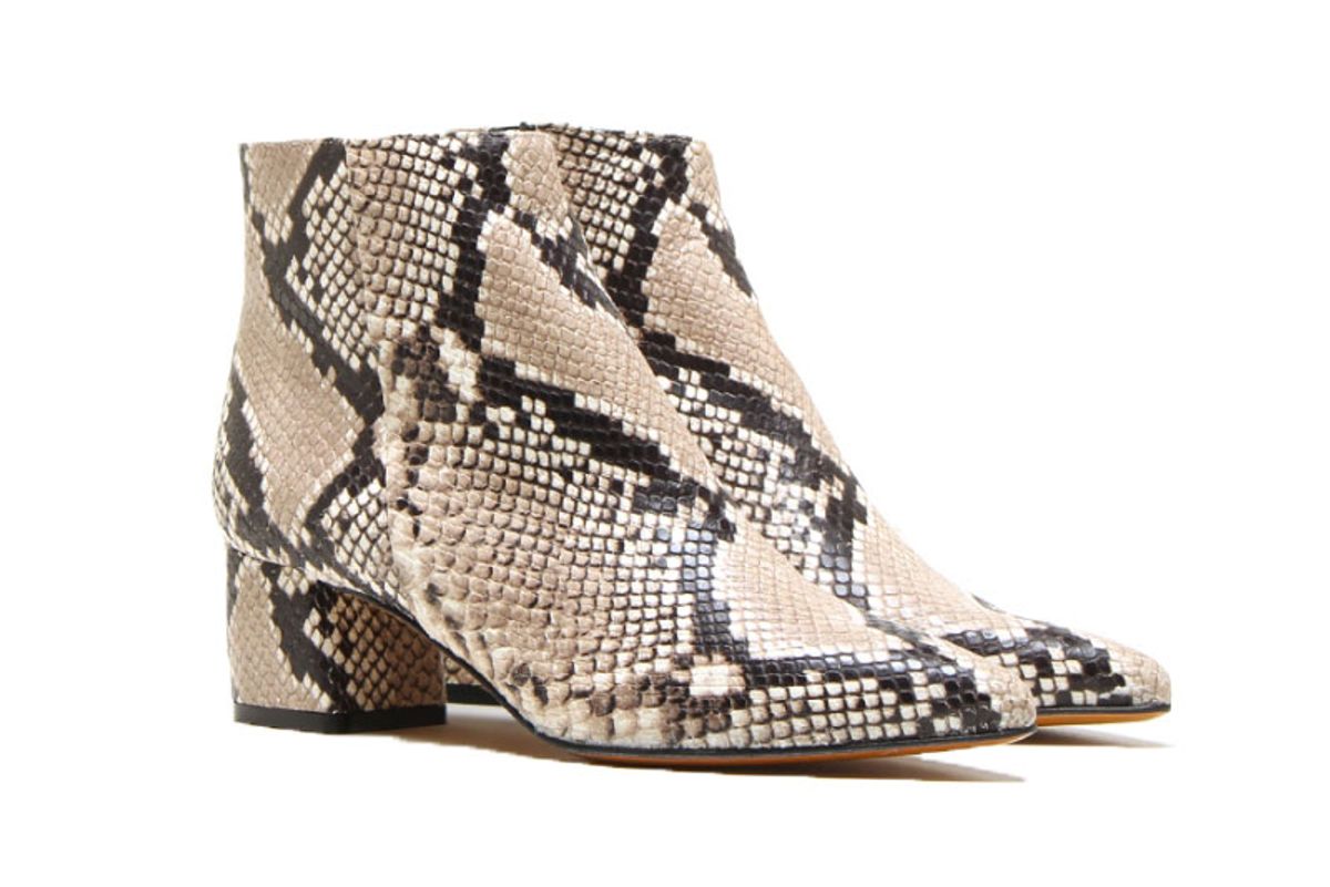 michele lopriore low heel python printed ankle boots