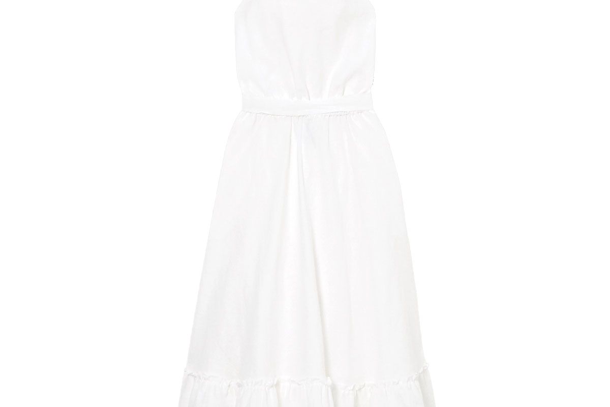 miguelina amanda belted open back linen midi dress