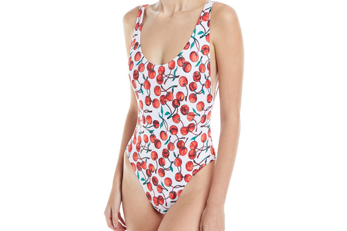 milly deep side scoop cherry print one piece swimsuit