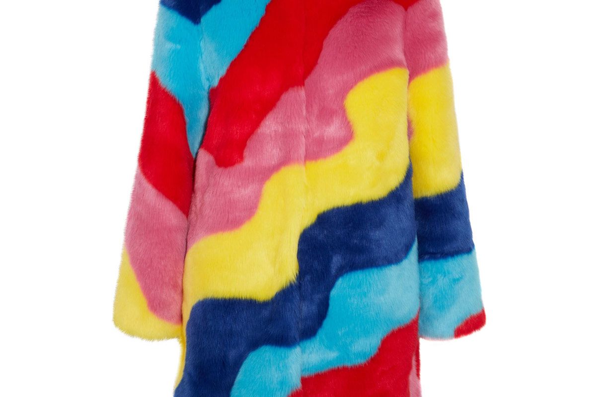 Rainbow Wave Striped Faux Fur Coat