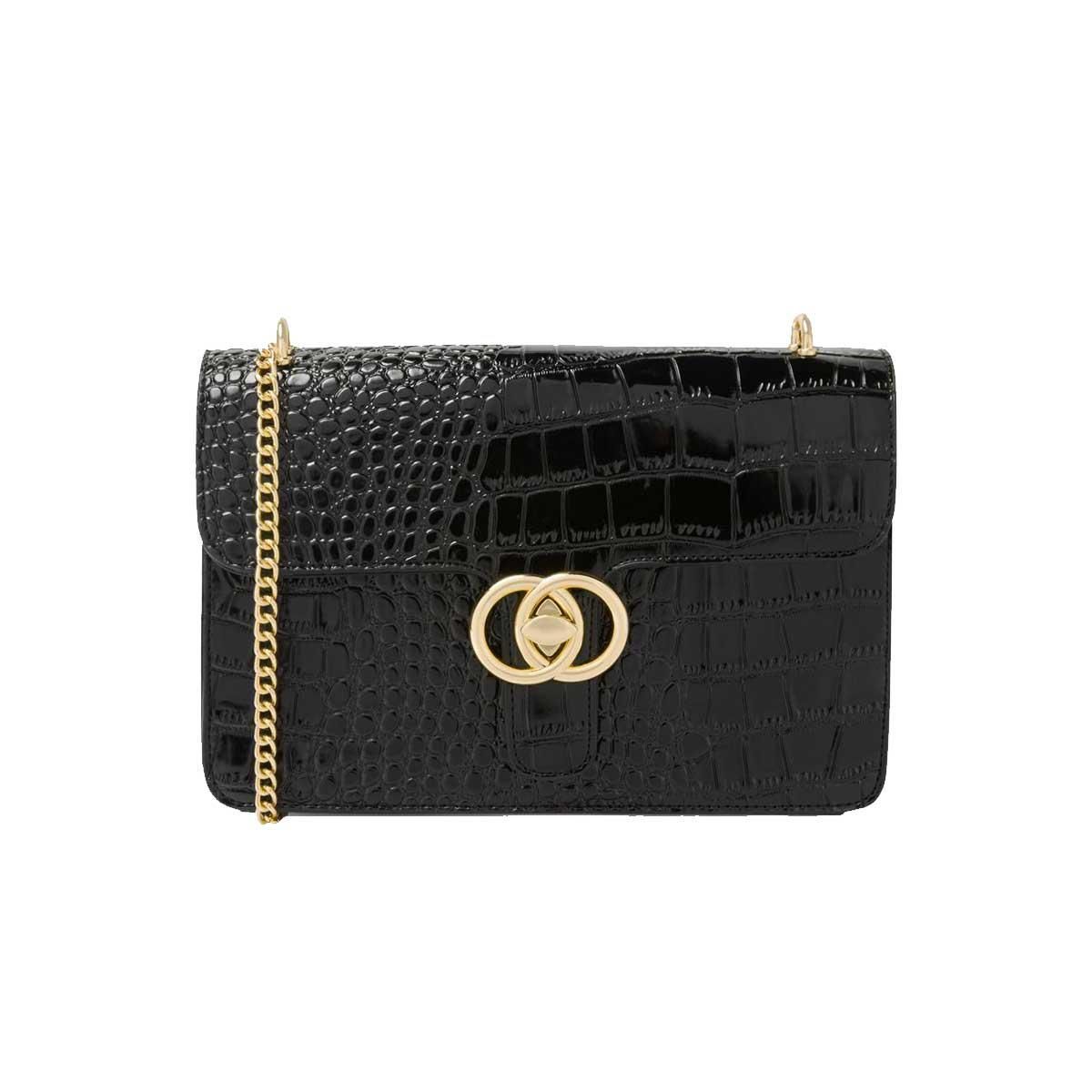 missguided black croc double ring chain bag