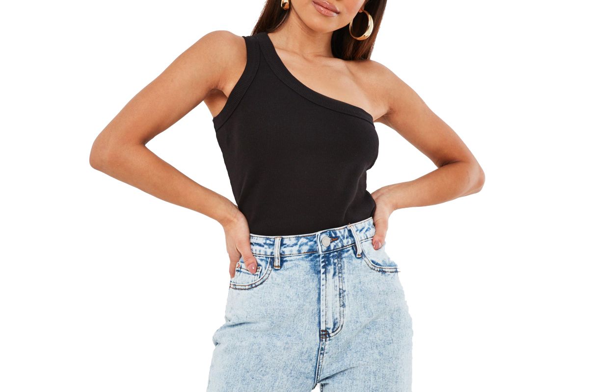 missguided tall black rib one shoulder vest top