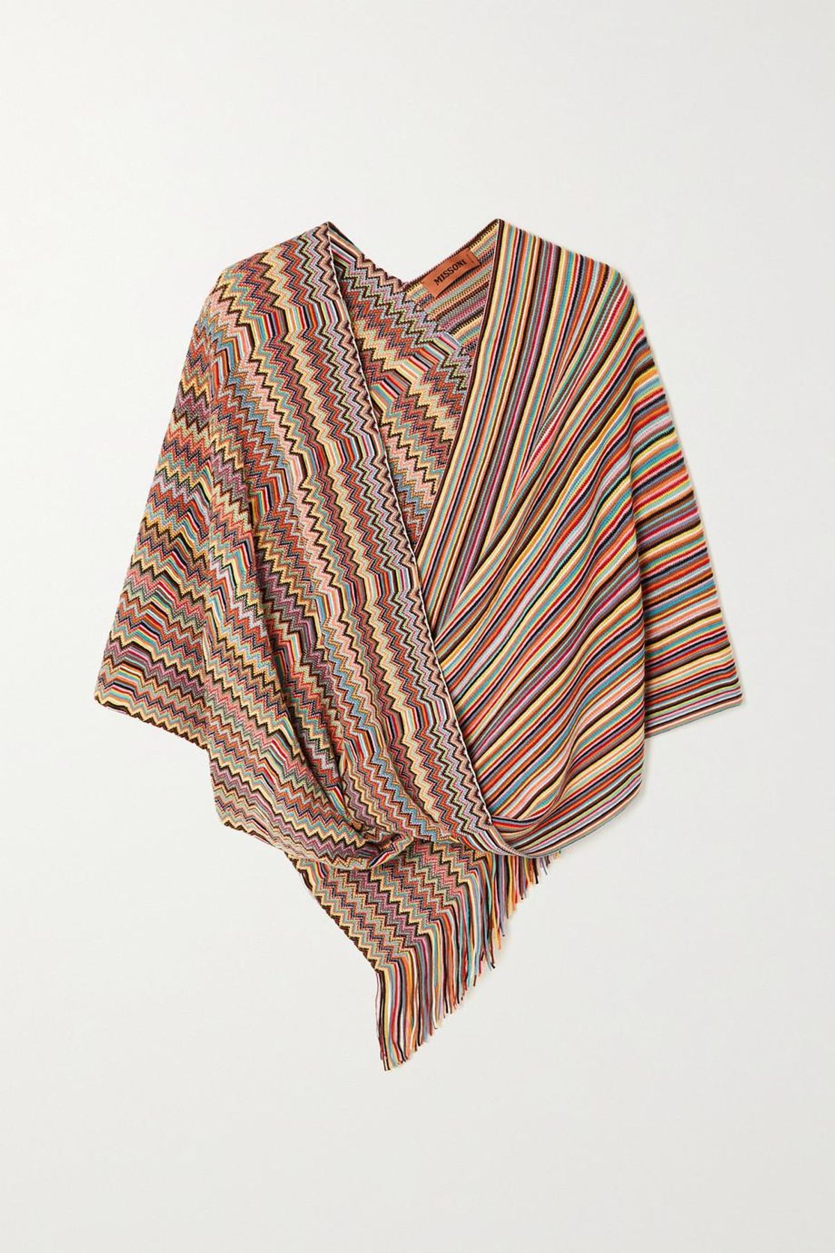missoni fringed wrap effect crochet knit wool poncho