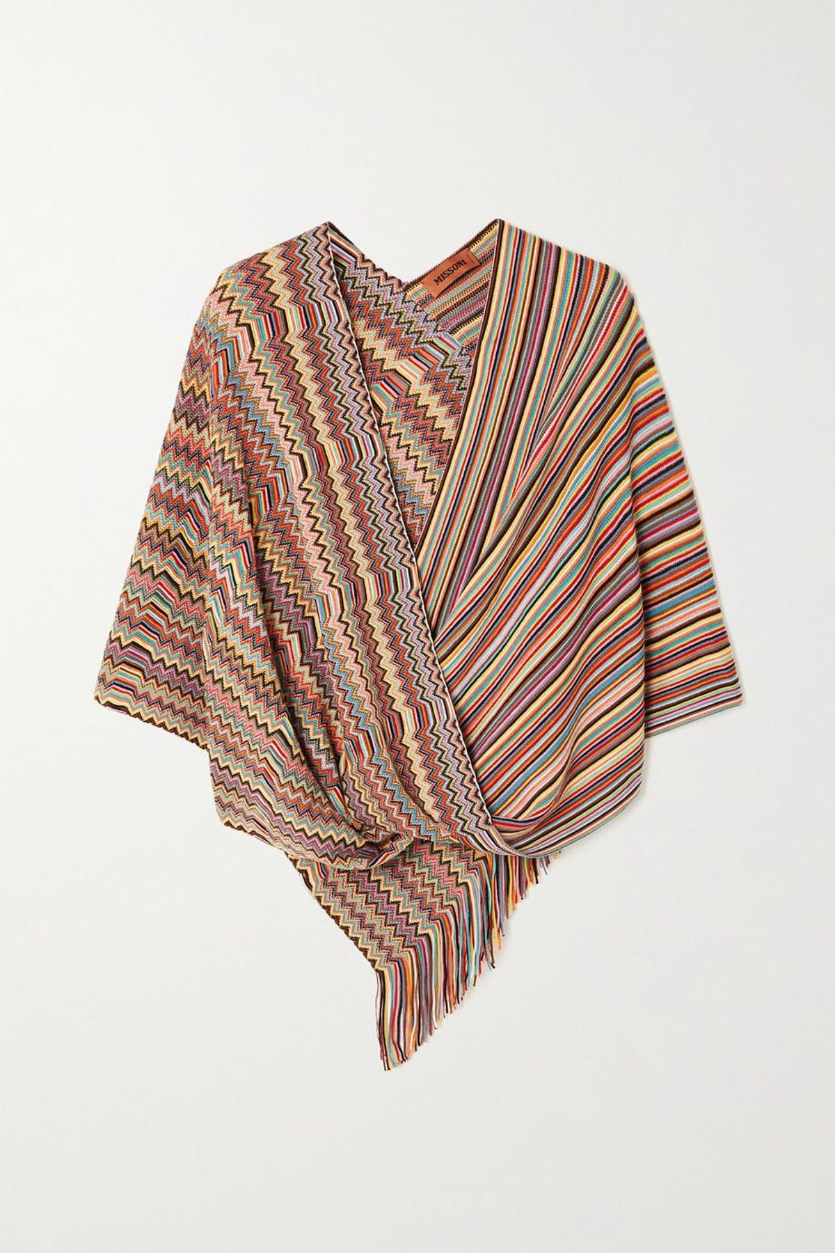 missoni fringed wrap effect crochet knit wool poncho