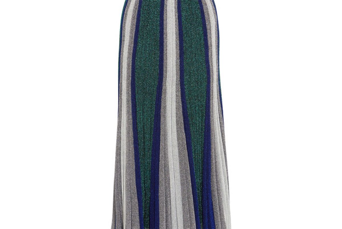 Pleated Metallic Stretch-knit Maxi Skirt