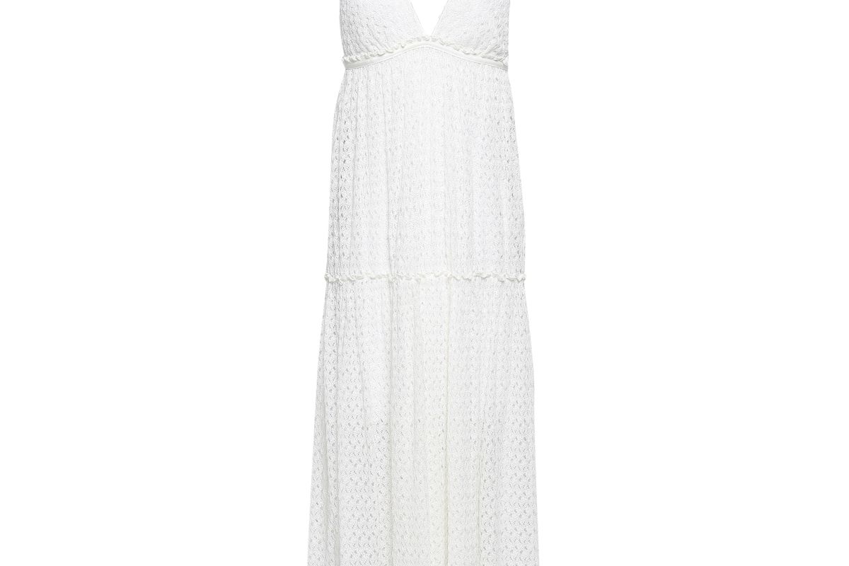 missoni ruffle trimmed crochet knit midi dress