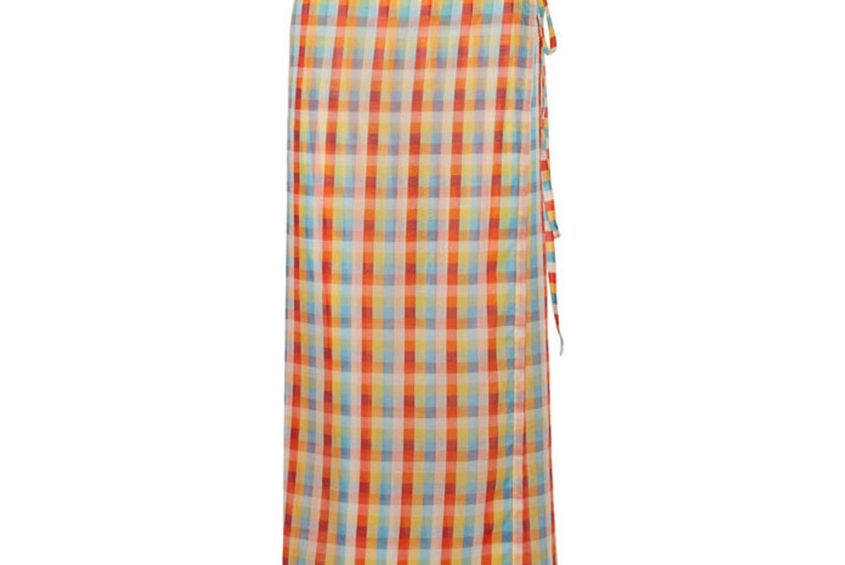 Checked cotton-voile wrap skirt